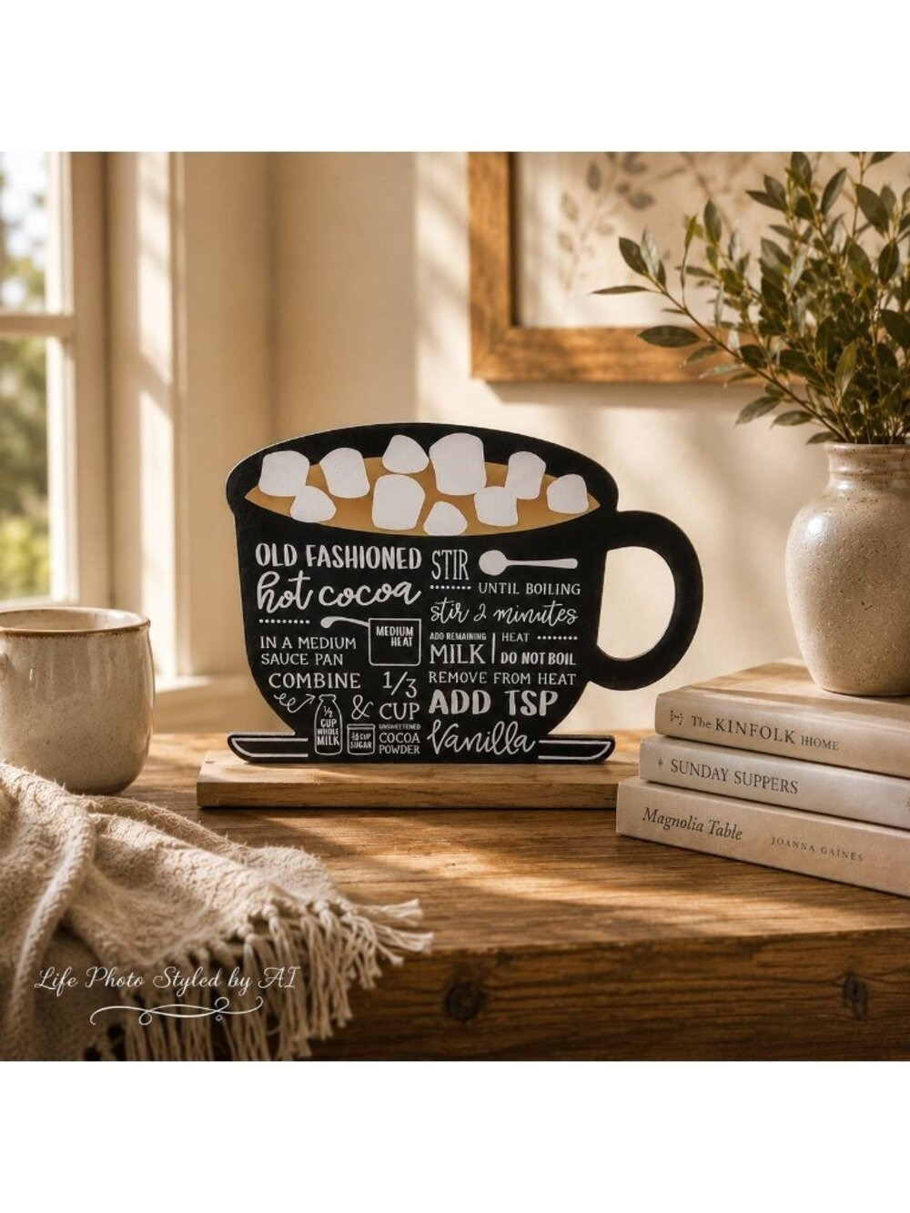 Old Fashioned Hot Cocoa Chalkboard Sign Farmhouse Coffee Bar Table Decor